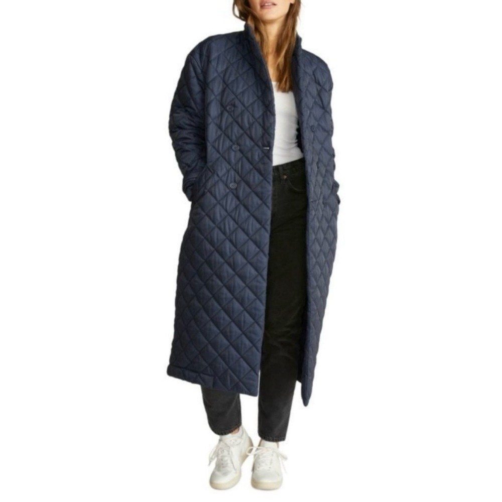rebecca minkoff coat long quilted coat navy